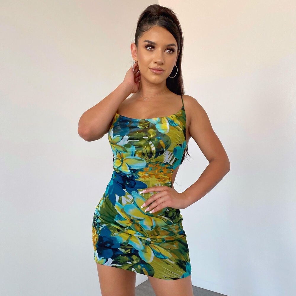 Amazon Mini Dress- Green Flower